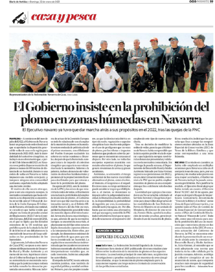 El Gobierno de Navarra insiste en la prohibición del plomo en zonas húmedas en Navarra
